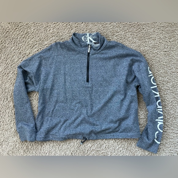 Calvin Klein Gray Quarter Zip Sweatshirt with Arm Branding - Picture 2 of 6